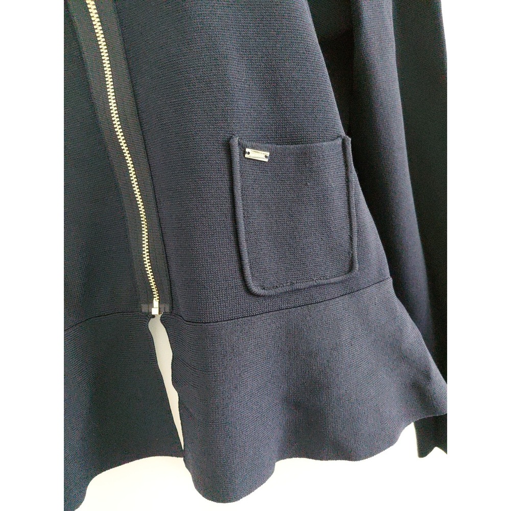 Tommy Hilfiger Sweater Large Navy Blue Peplum Zip Front Liquid Knit Preppy Class - Picture 6 of 13